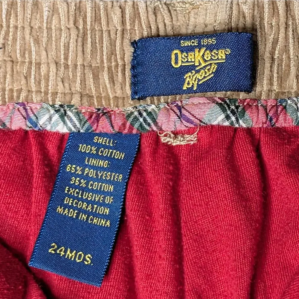 OshKosh B'Gosh Toddler Corduroy Pants 24M Cargo Pockets Lined Camel Tan Red